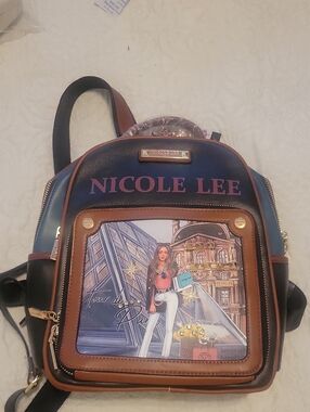 Y2K Nicole Lee Navy, Brown & Black Paris-Themed Fashion Backpack NWT